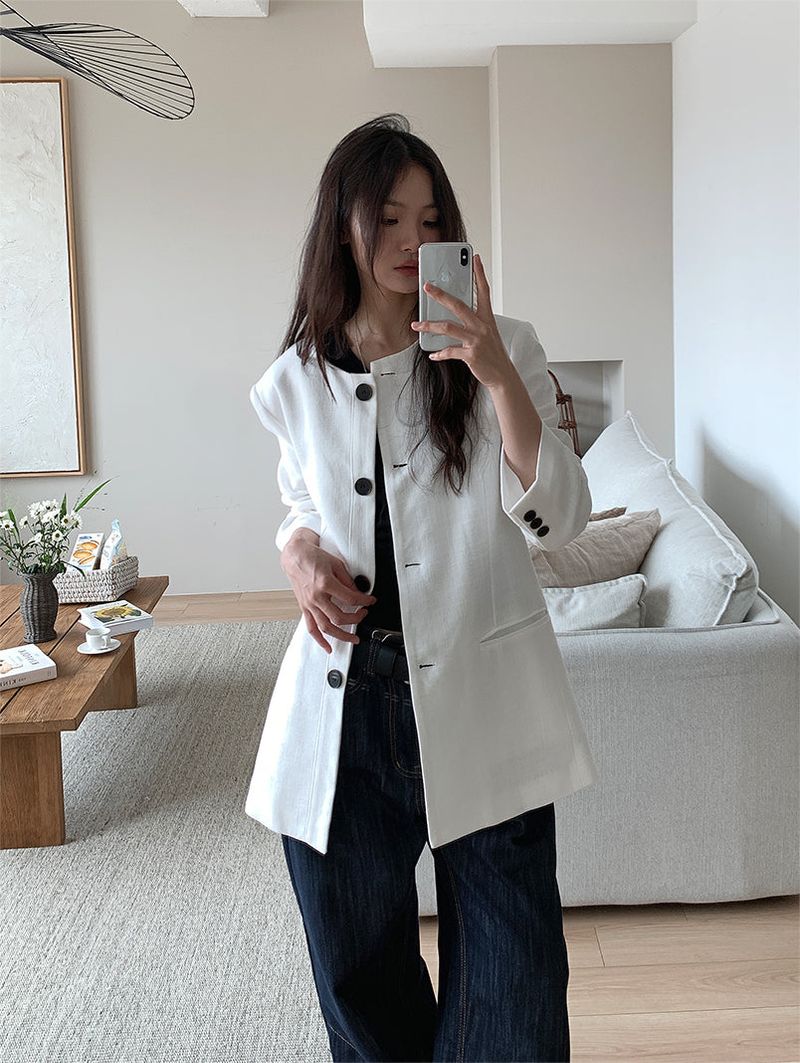 NON COLLAR LINEN JACKET (2C)