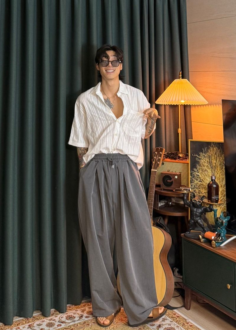 Planned Banding One-Tuck String Slacks