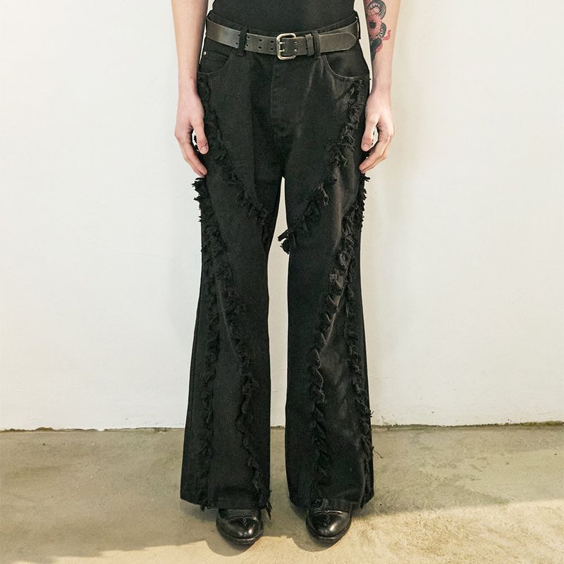 Sserpe(セルぺ)の「Tassel Boots Cut Denim Pants Black(Pants)」