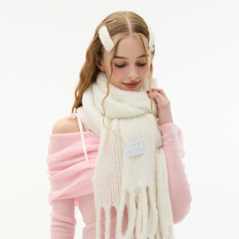 Basic Knit Big muffler_ Ivory