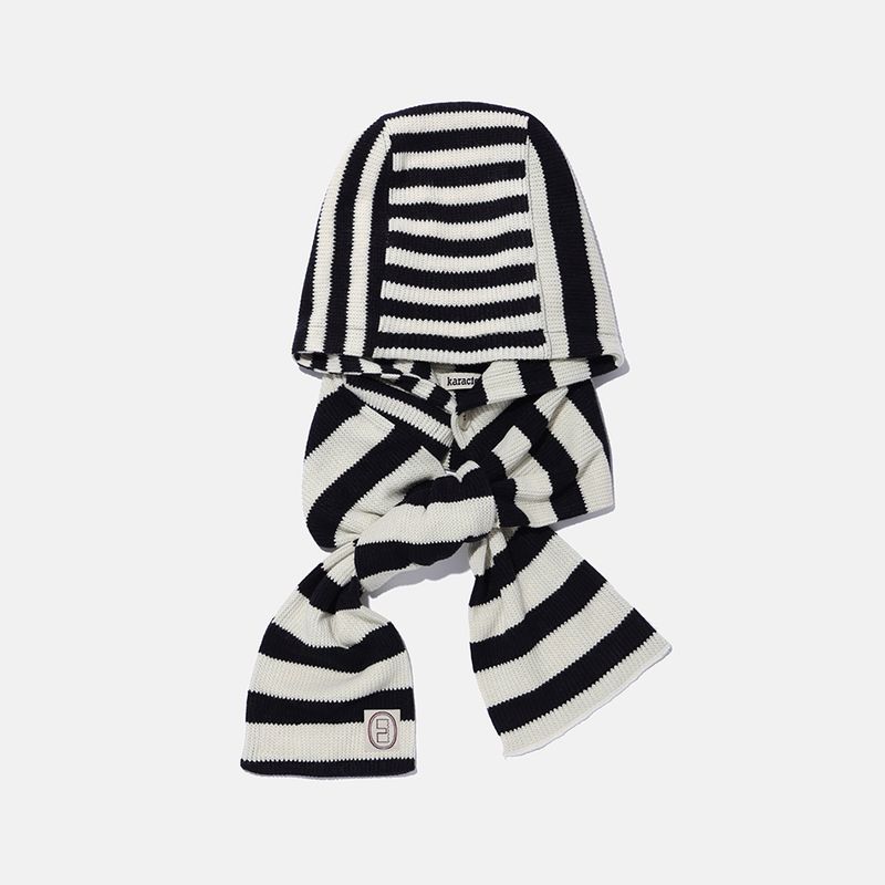 Striped knit balaclava muffler / Ivory black