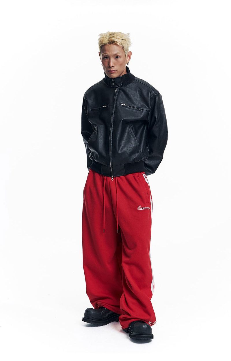 Star Piping Track Balloon Sweat Pants - Red