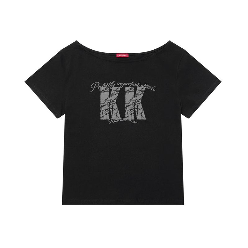 kitsch&kiss（キッチアンドキス）の「KK CRACK ONE-SHOULDER T-SHIRT (SSDKNK-107)（Tops）」