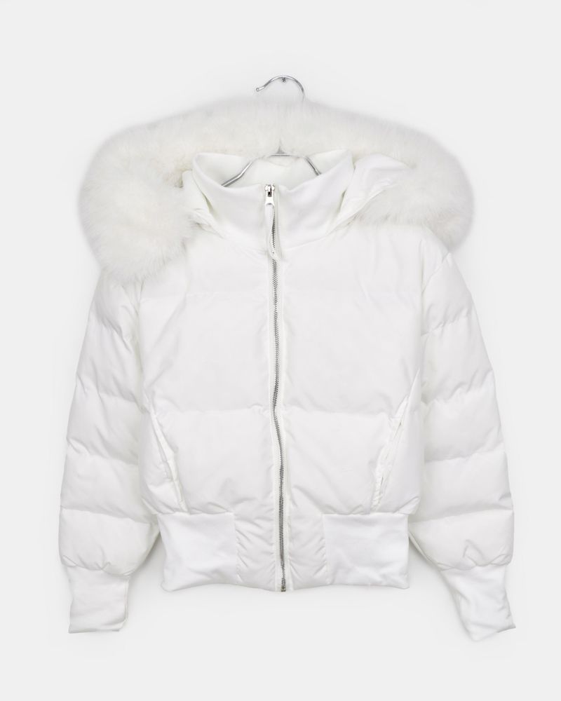 Eru Ribbed-hem Fur Hooded Short Padding Jacket