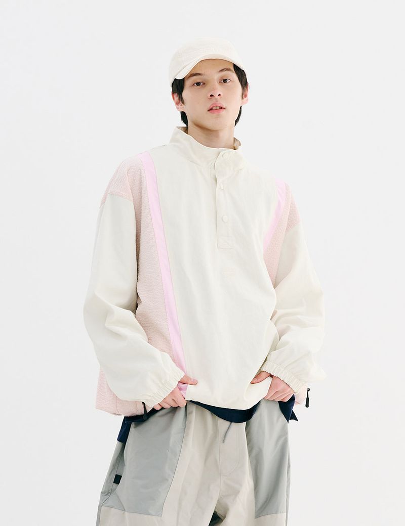 COMFORTABLE PULLOVER SNAP JACKET IVORY/PINK