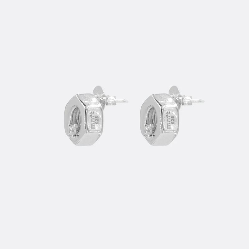 HEX-NUT W/ CUBIC ZIRCONIA EARRINGS