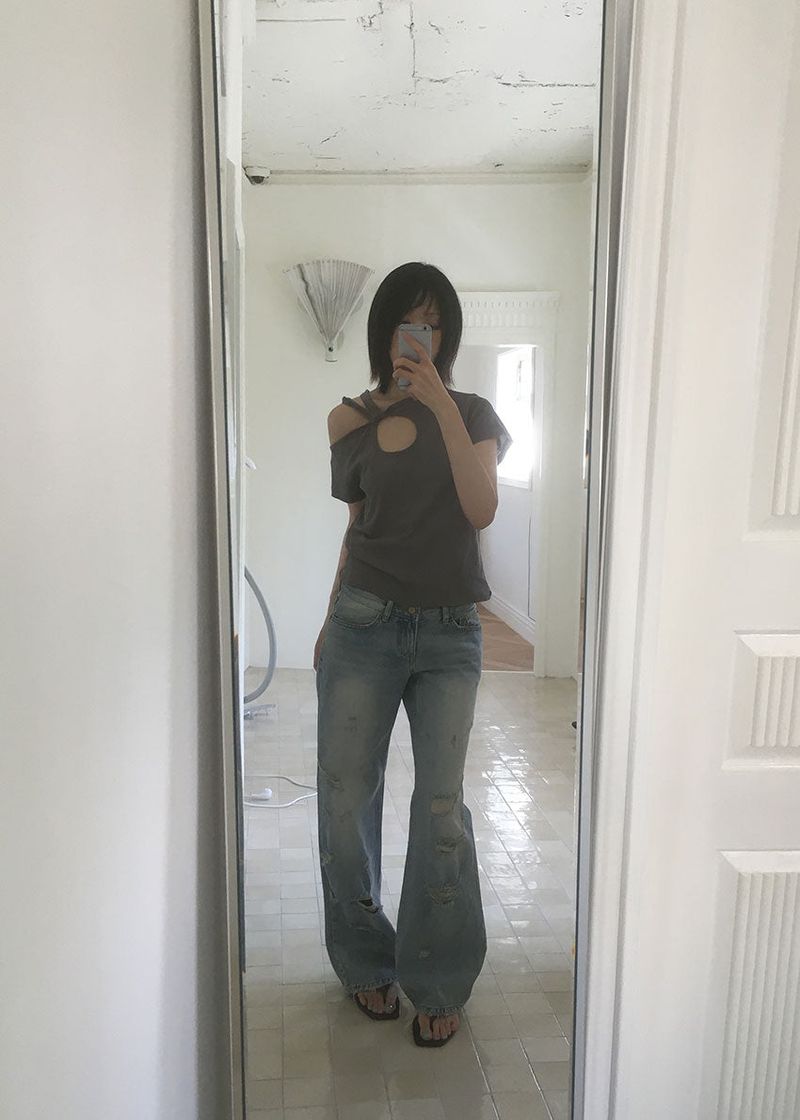 DAMAGE STRAIGHT DENIM (S-L)