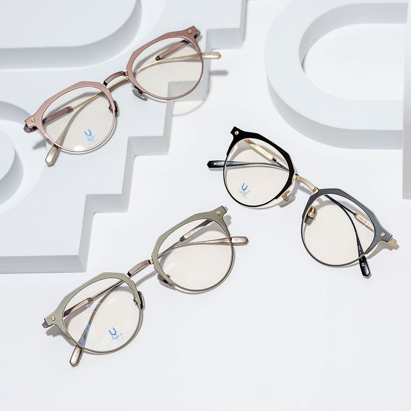 Knouun Round titanium glasses CODE. 104. B Khaki N Brown