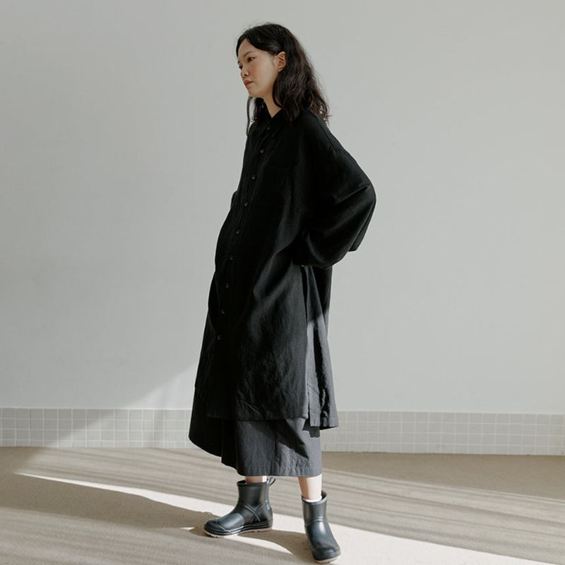 unisex linen long shirts black