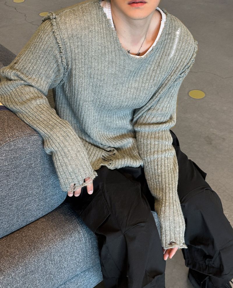 HOLY IN CODE（ホーリーインコード）の「No.1168 damage V thin KNIT (3color)（Tops）」