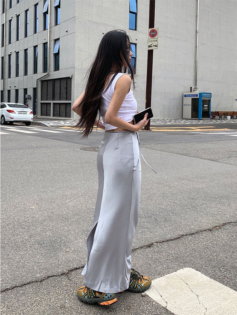 SATIN STRAP MAXI SKIRT (2COLOR)