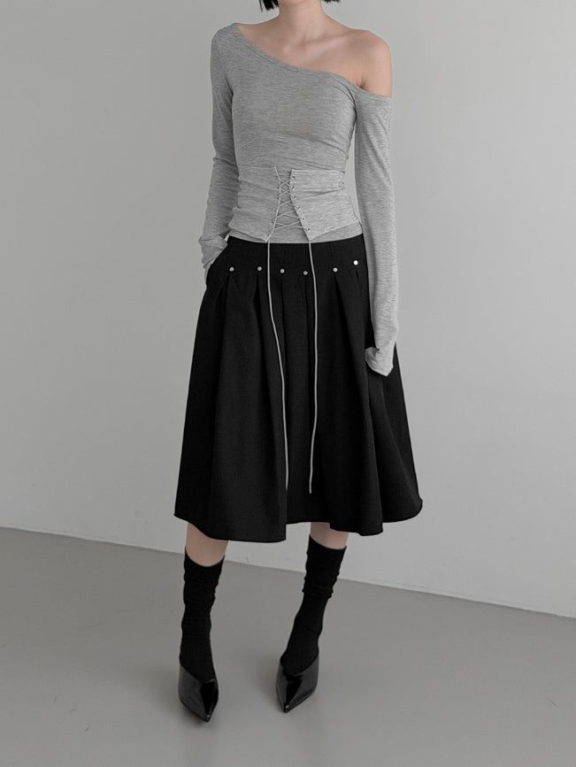 Er Rivet Pintuck Midi Skirt