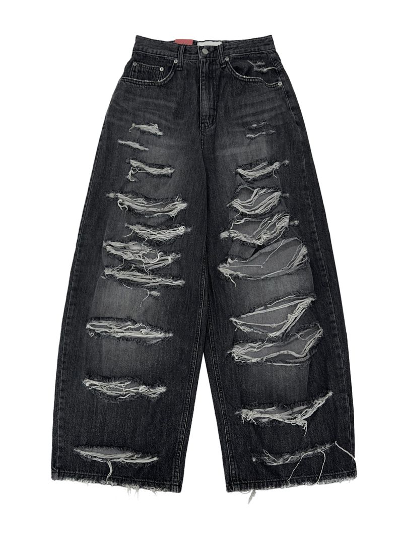 black destroyed wide denim