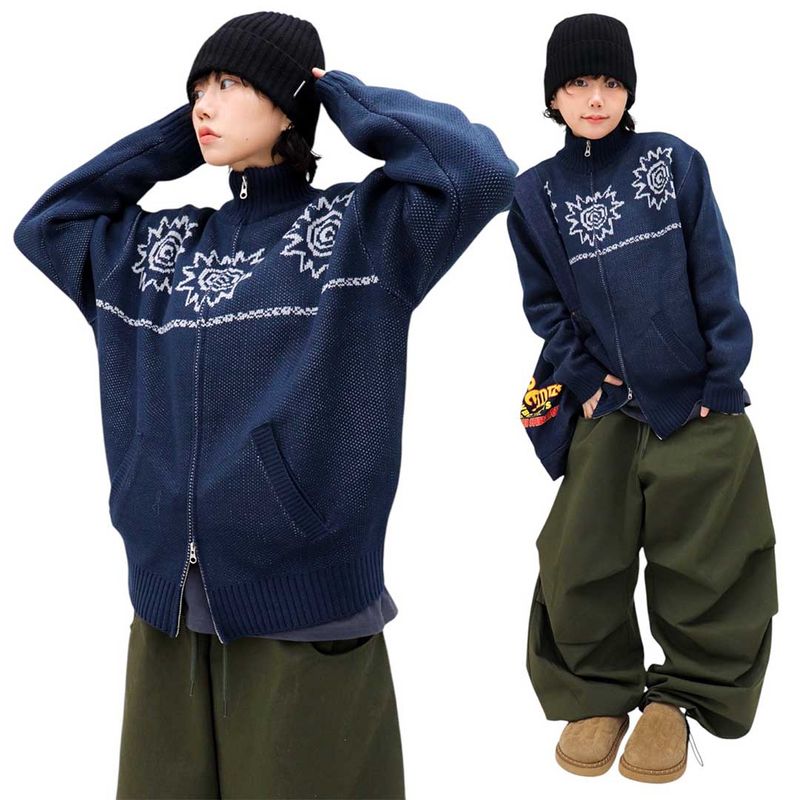 Vintage Jacquard Knit Zip-Up