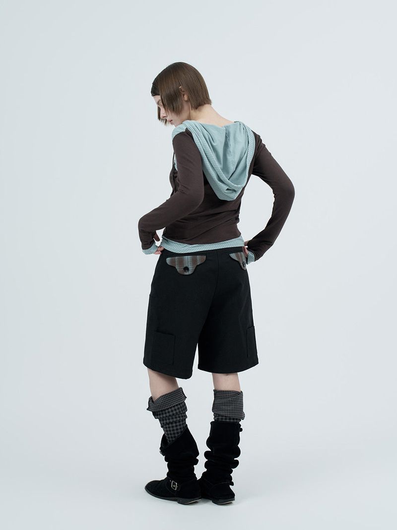 dot wrap layered hoodie / brown