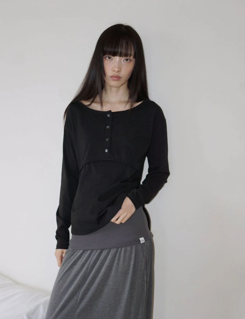 PLACKET RIBBED T-SHIRT(BLACK)