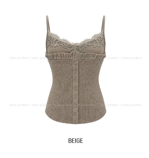 Mobi Ruffle Lace Ribbed Sleeveless