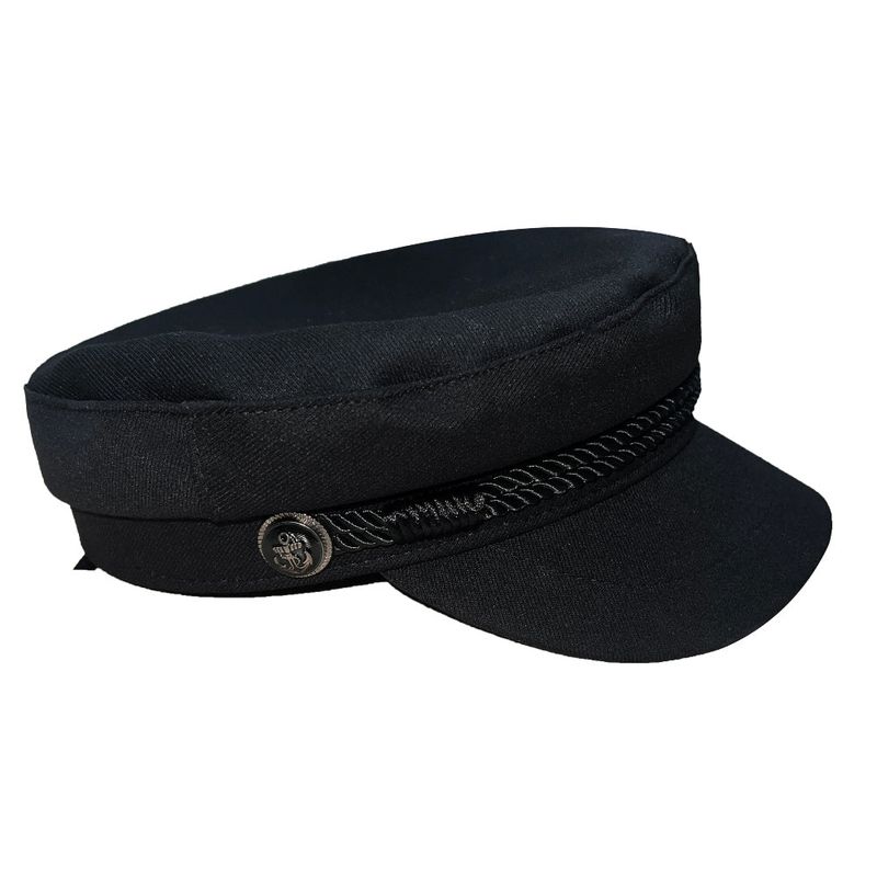 Classic Noir Metal Button Black Loop Sailor Cap (Black)