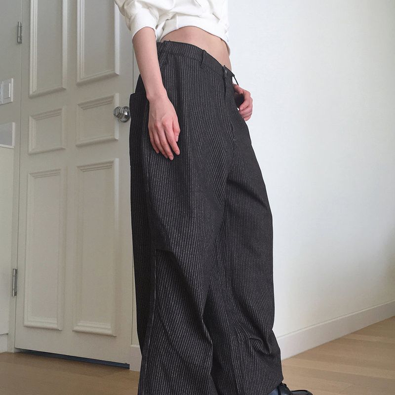 [MADE] Erson Stripe Snap Button Balloon Fit Denim Pants
