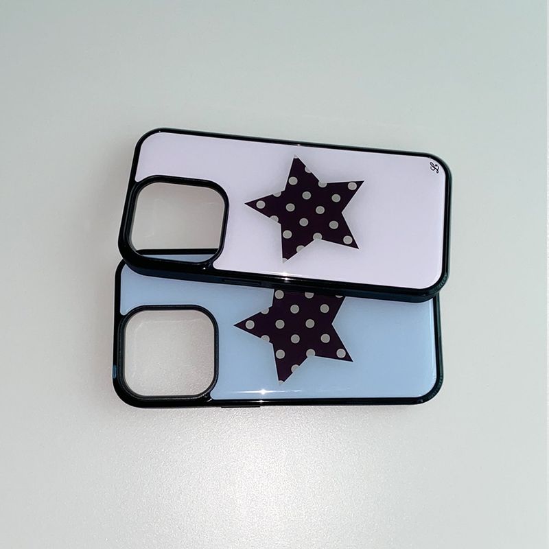 [MADE] POLKA STAR PHONE CASE BLUE (epoxy black bumper)