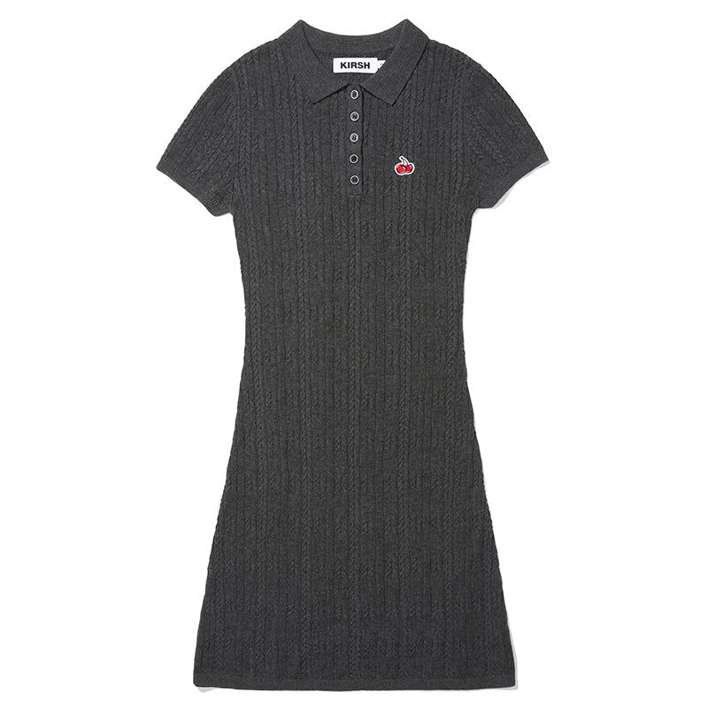 SMALL CHERRY CABLE KNIT DRESS [MELANGE GRAY]
