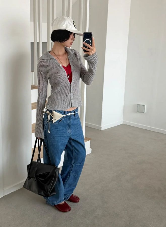 FLARE SLEEVE COLLAR CARDIGAN