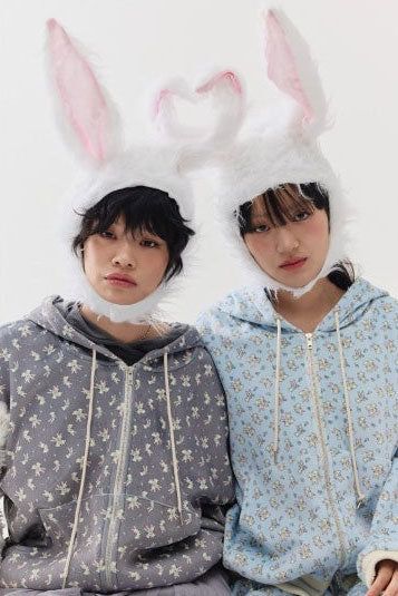 rabbit fluffy hoodie grey