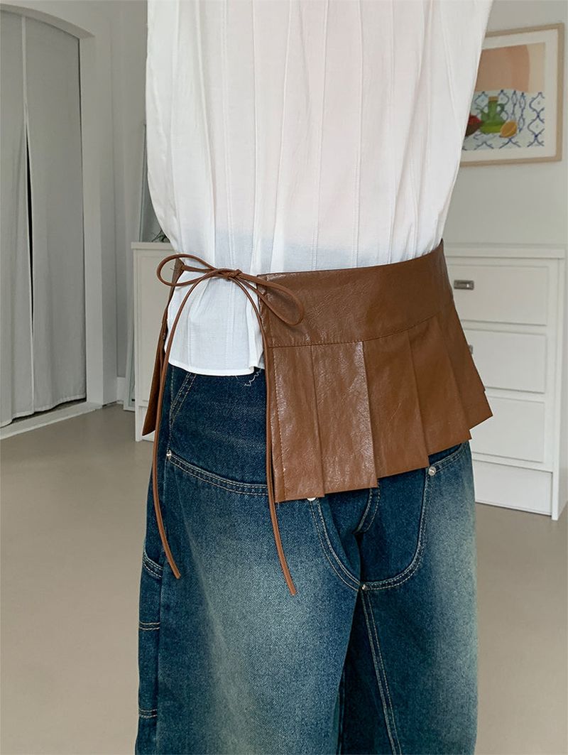 PLEATS LEATHER BELT SKIRT (2C)