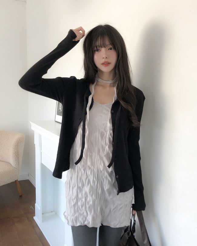 Mood Strap Ribbed Cardigan