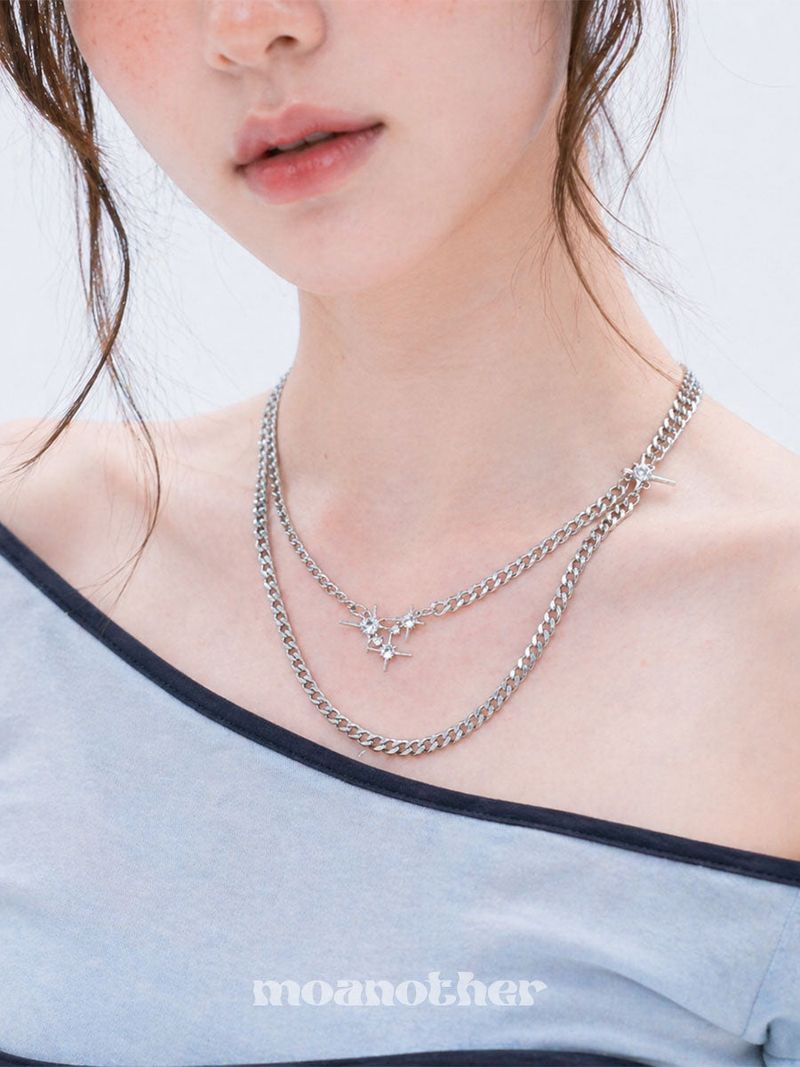 [StrayKids Felix,Leeknow Pick](S.Steel)Triple Flash Layered Necklace