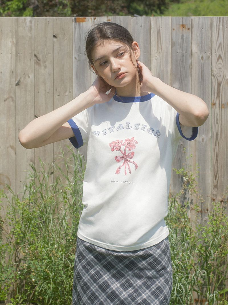 Lily Ribbon Ringer T-shirt (2C) Ivory