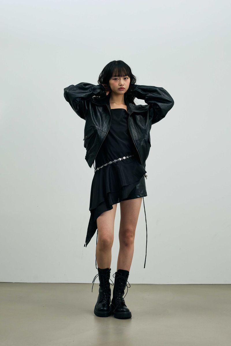 PAMELA LEATHER BOMBER JACKET / BLACK