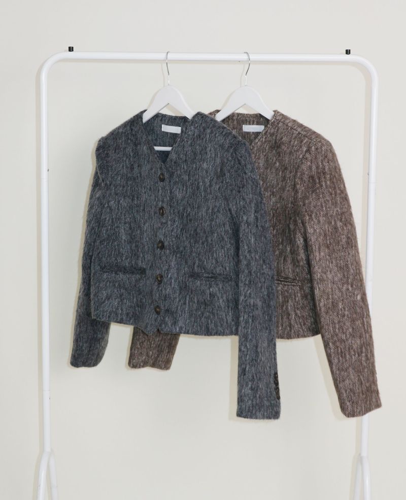 Linda Brush Mohair Crop Long Sleeve Jacket