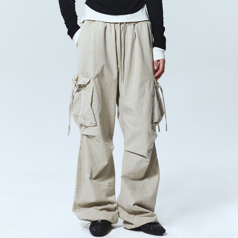 VINTAGE CARGO STRING WIDE PANTS_BEIGE
