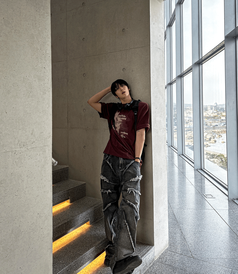 torando cut-off wide denim pants