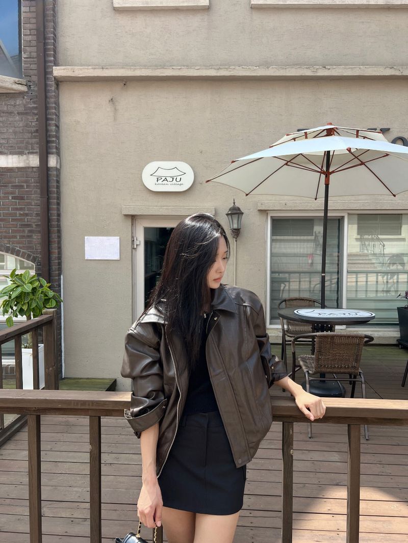 Old box leather bike overfit leather jacket (2 colors)