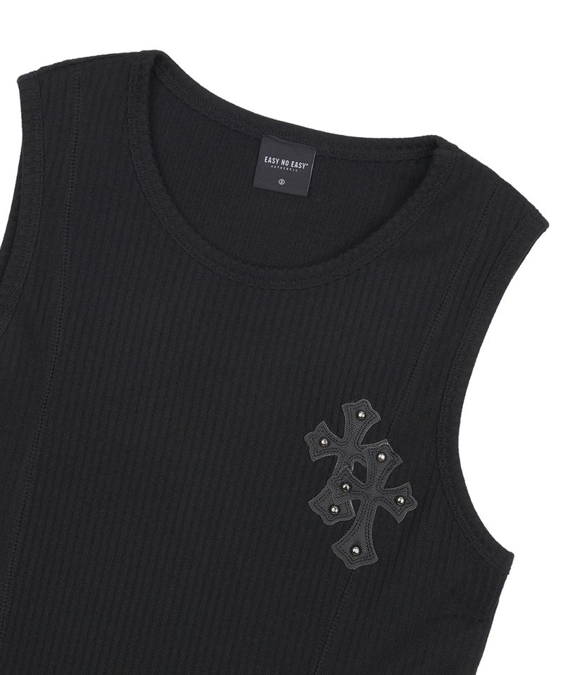 Cross Leather Patch Sleeveless - Black