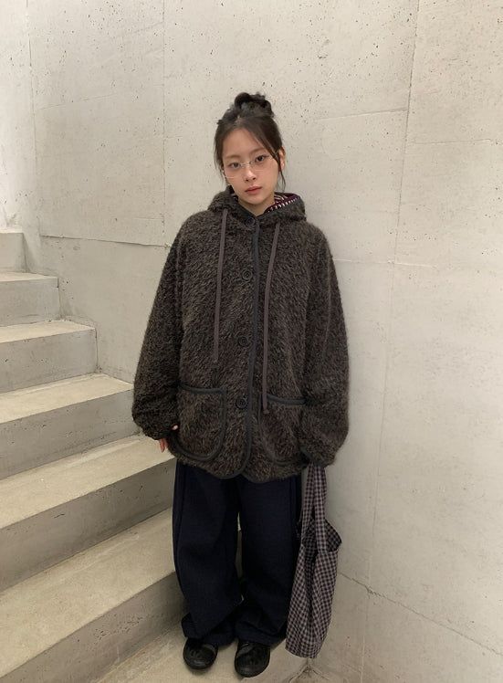 Handal Boucle Half Hood Fur Jacket