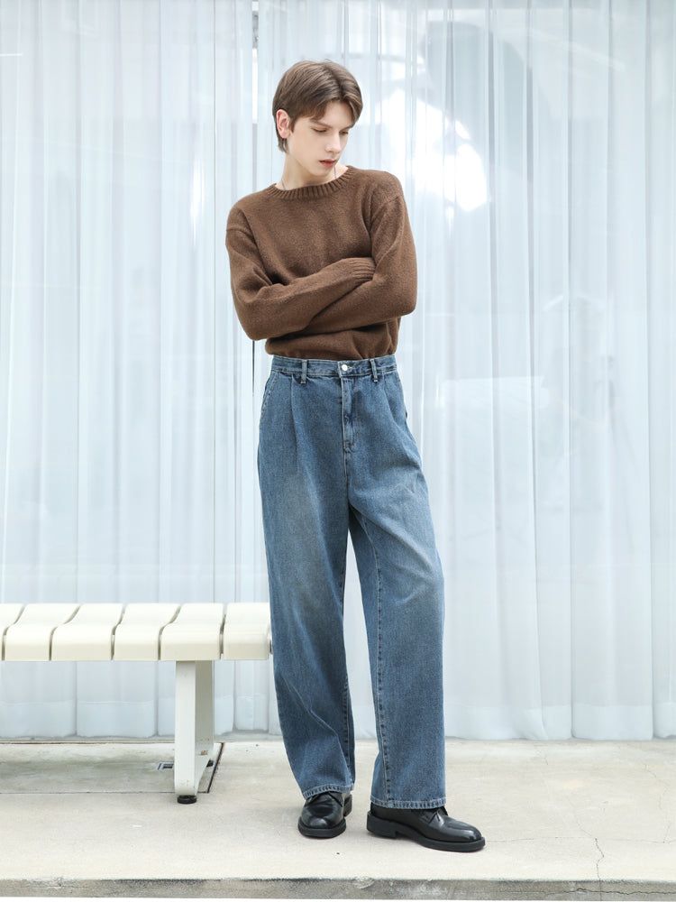 M191 ONE TUCK LONG WIDE DENIM PANTS