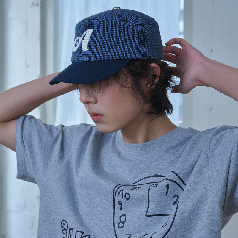 Two Tone Houndstooth Pillbox Cap (Navy)