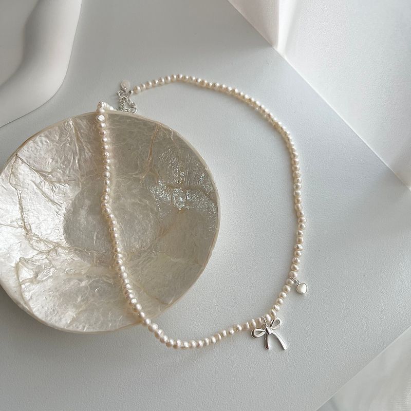 reu Ballet Core Ribbon Wedding Guest Look 925 Freshwater Pearl Embroidery Silver Heart Necklace