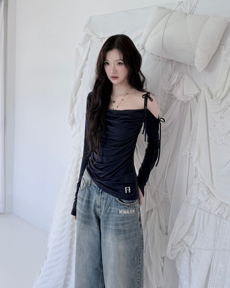 Cats Draping One-Shoulder Top