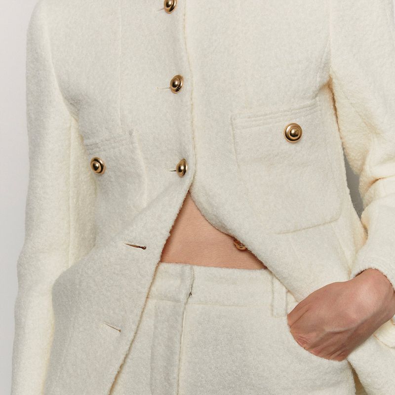 Alpaca Wool Blended Boucle Tweed Jacket _ Ivory