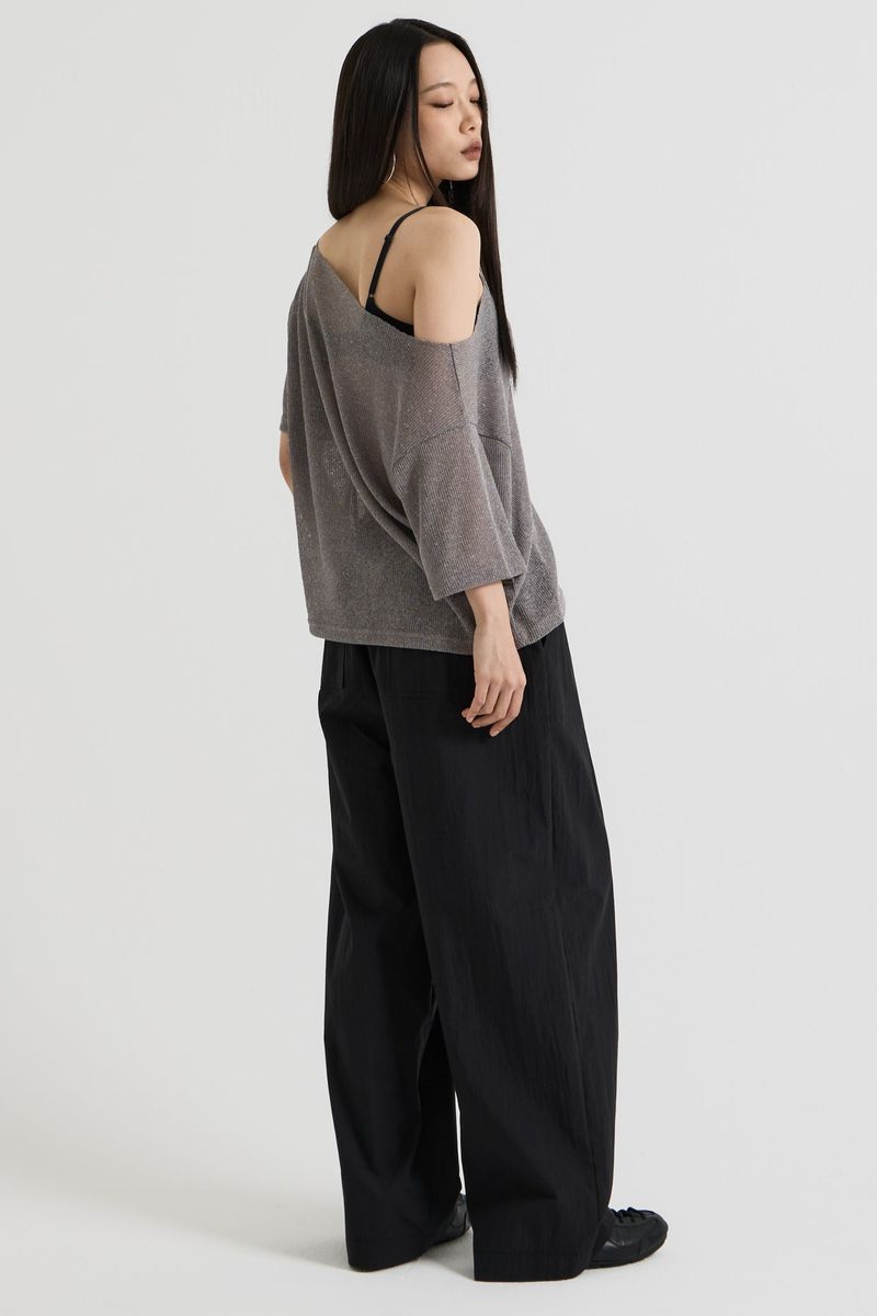 Knit one-shoulder t-shirt, Charcoal