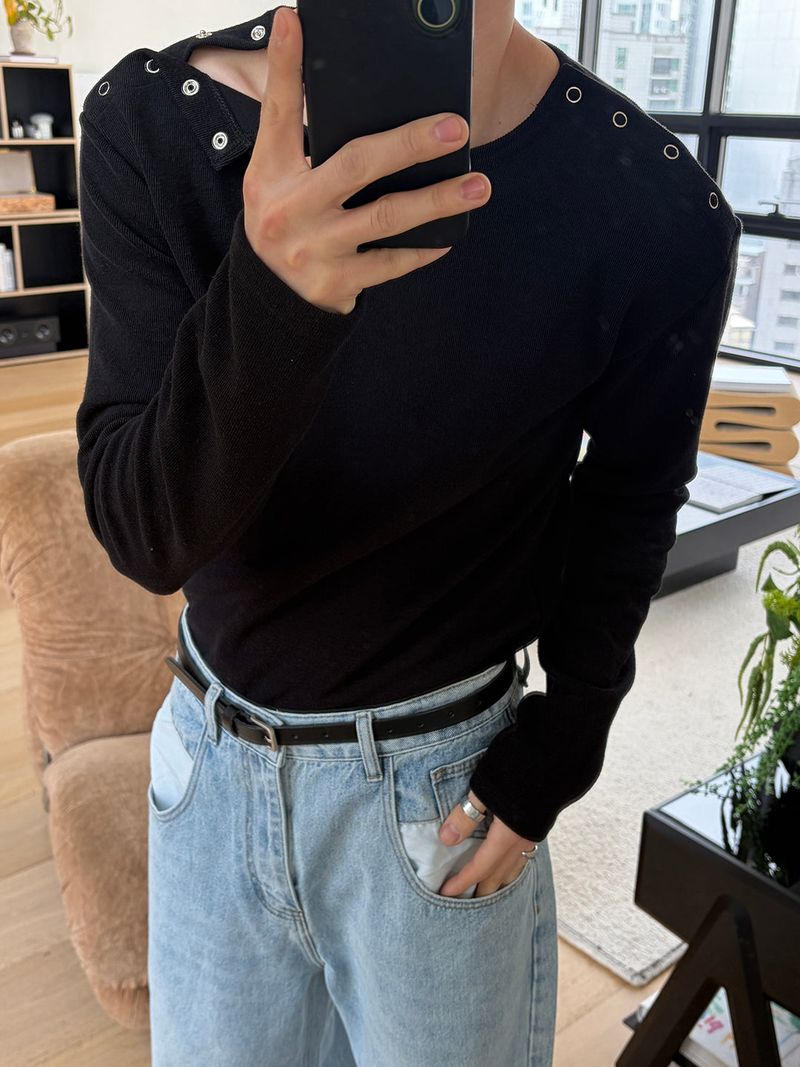 Double button boat neck long sleeves(3color)