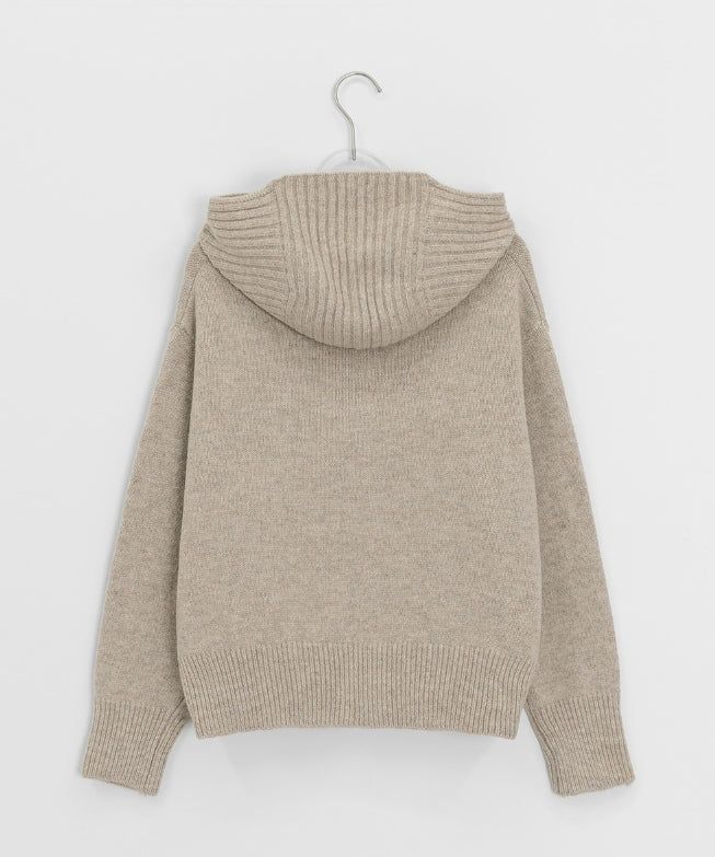 Mihro High Neck Hood Wool Knit Cardigan