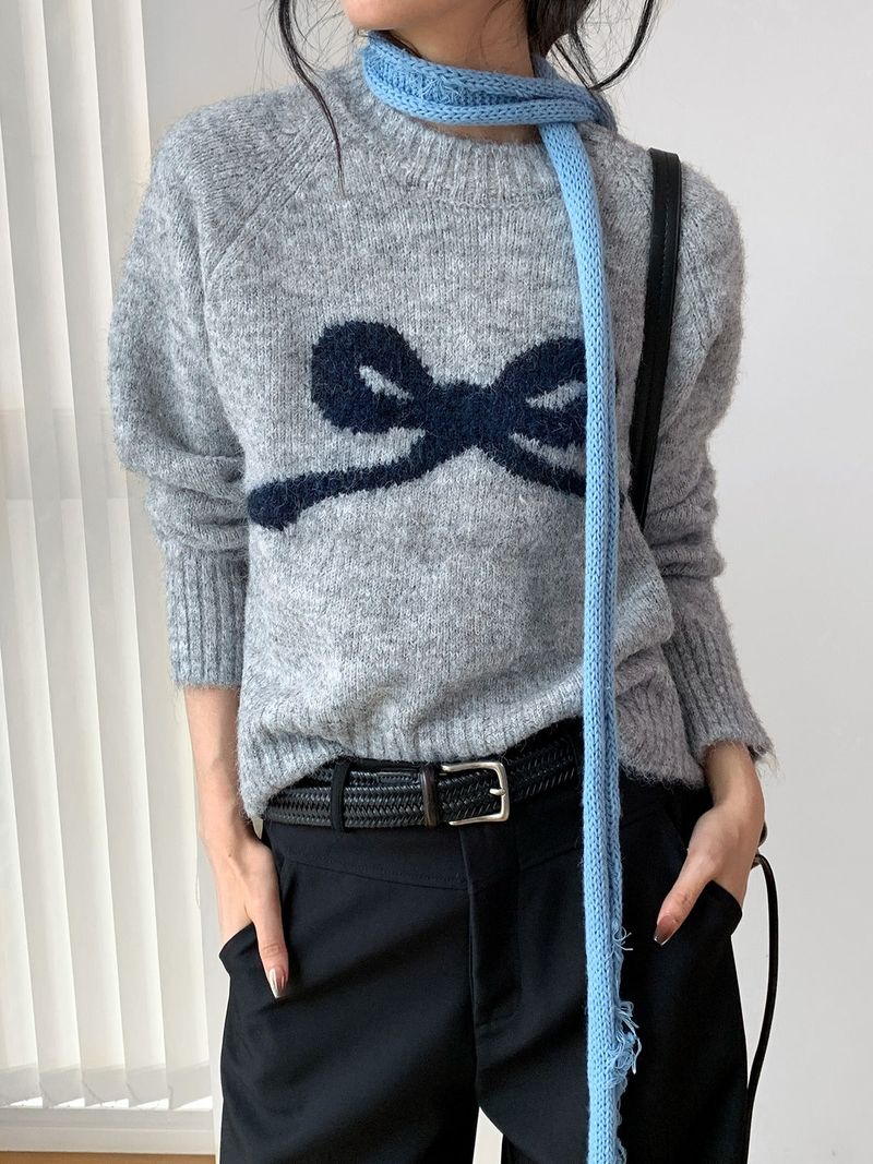 Modi bow wool long-sleeved knitwear