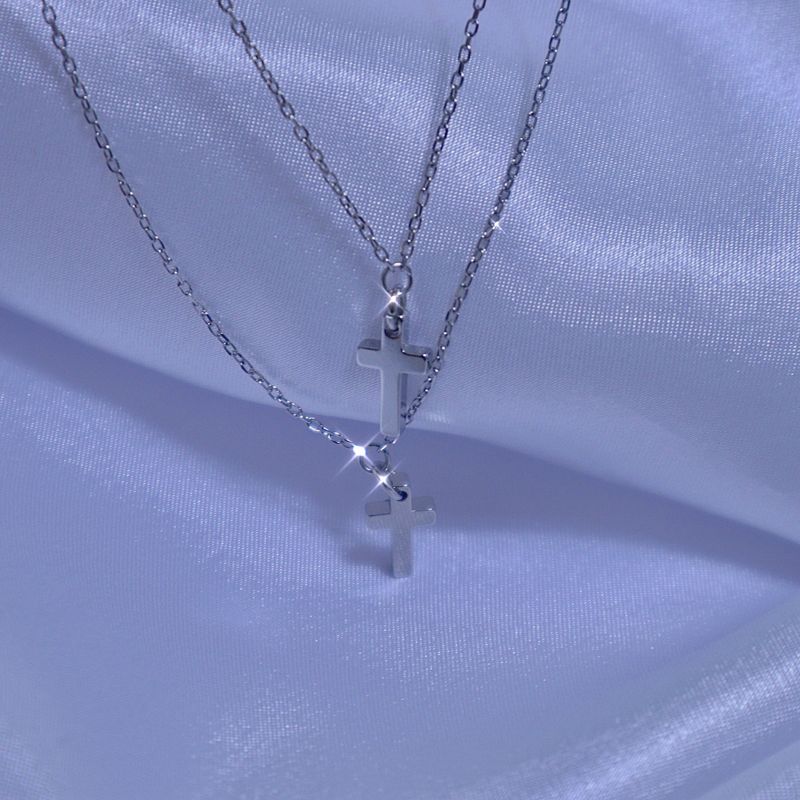 Double mini cross layered necklace