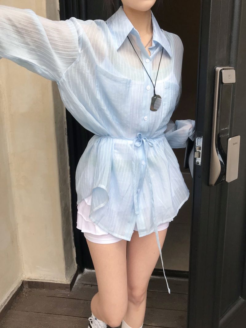 Back Note Back Strap Oversized Long Sleeve Shirt