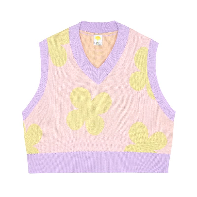 wonder visitor（ワンダービジター）の「Flower pattern crop knit vest [Pink]（Tops）」
